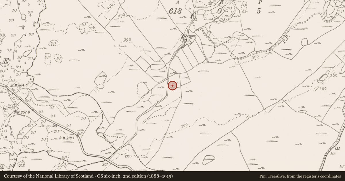 Ordnance Survey six-inch map, 2nd edition (1888–1915) covering the location of Fulacht fia, Poulnalour, County Clare, with a pin at the register's coordinates
