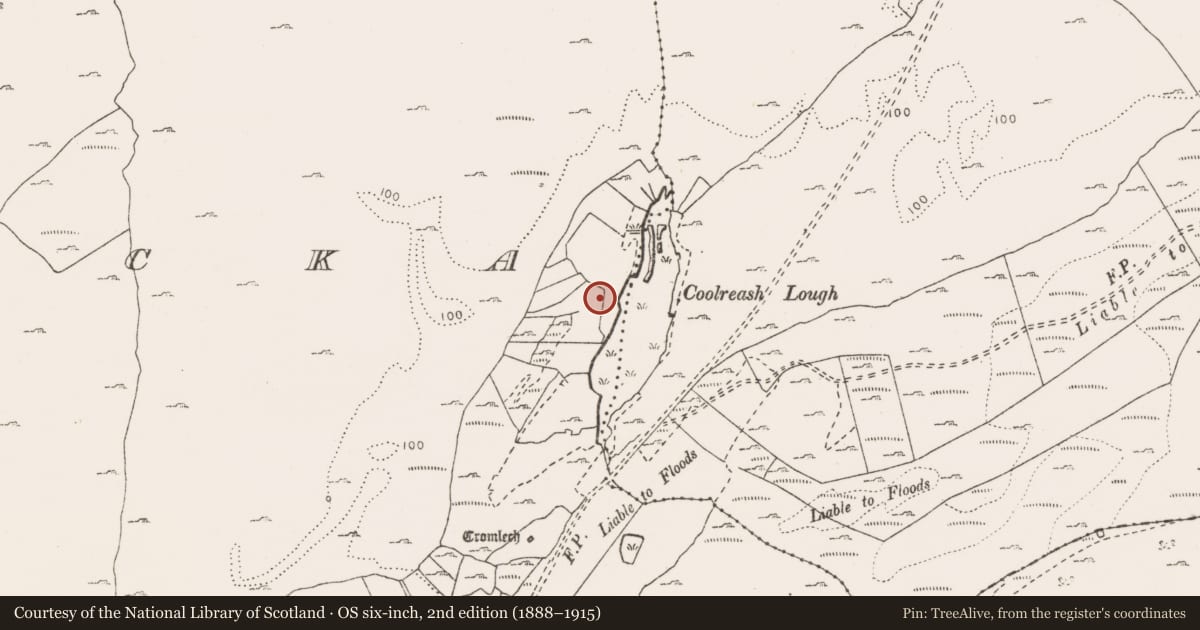 Ordnance Survey six-inch map, 2nd edition (1888–1915) covering the location of Fulacht fia, Gortlecka, County Clare, with a pin at the register's coordinates