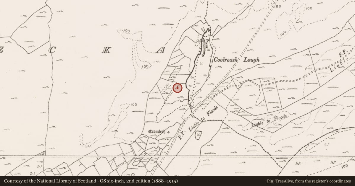 Ordnance Survey six-inch map, 2nd edition (1888–1915) covering the location of Fulacht fia, Gortlecka, County Clare, with a pin at the register's coordinates