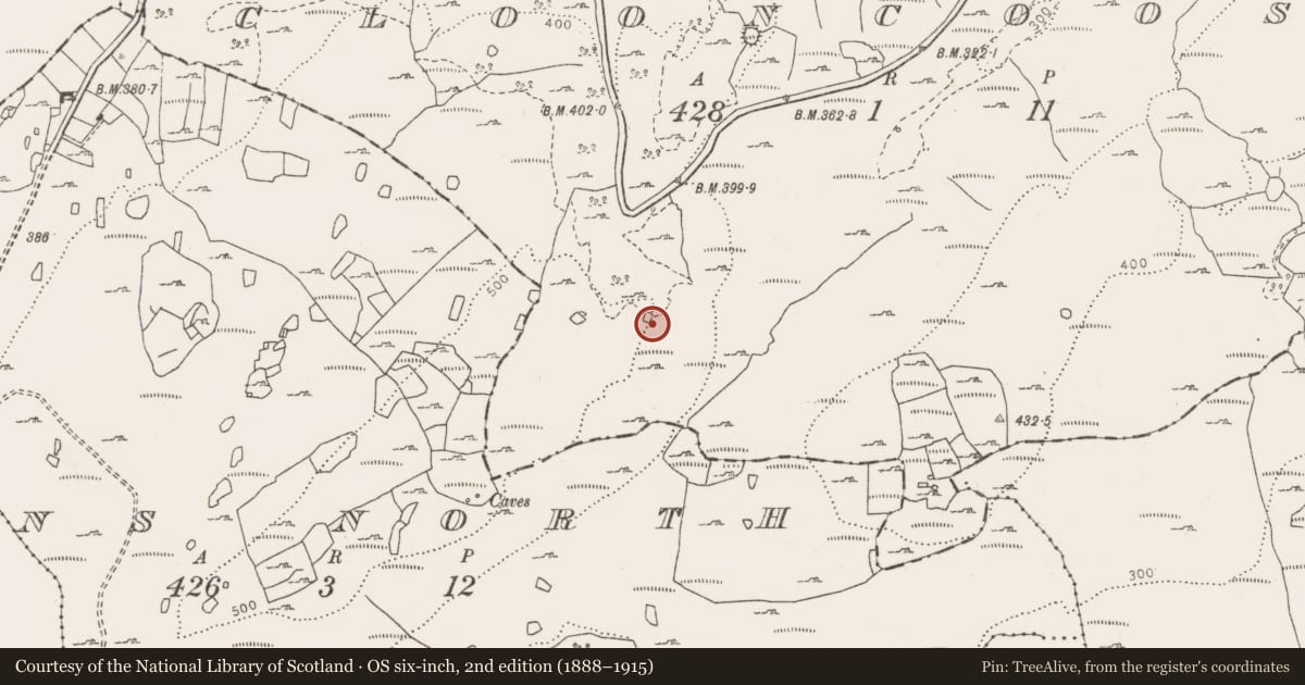 Ordnance Survey six-inch map, 2nd edition (1888–1915) covering the location of Enclosure, Clooncoose, County Clare, with a pin at the register's coordinates