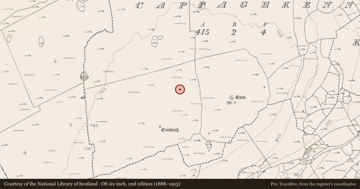 Ordnance Survey six-inch map, 2nd edition (1888–1915) covering the location of Enclosure, Cappaghkennedy, County Clare, with a pin at the register's coordinates