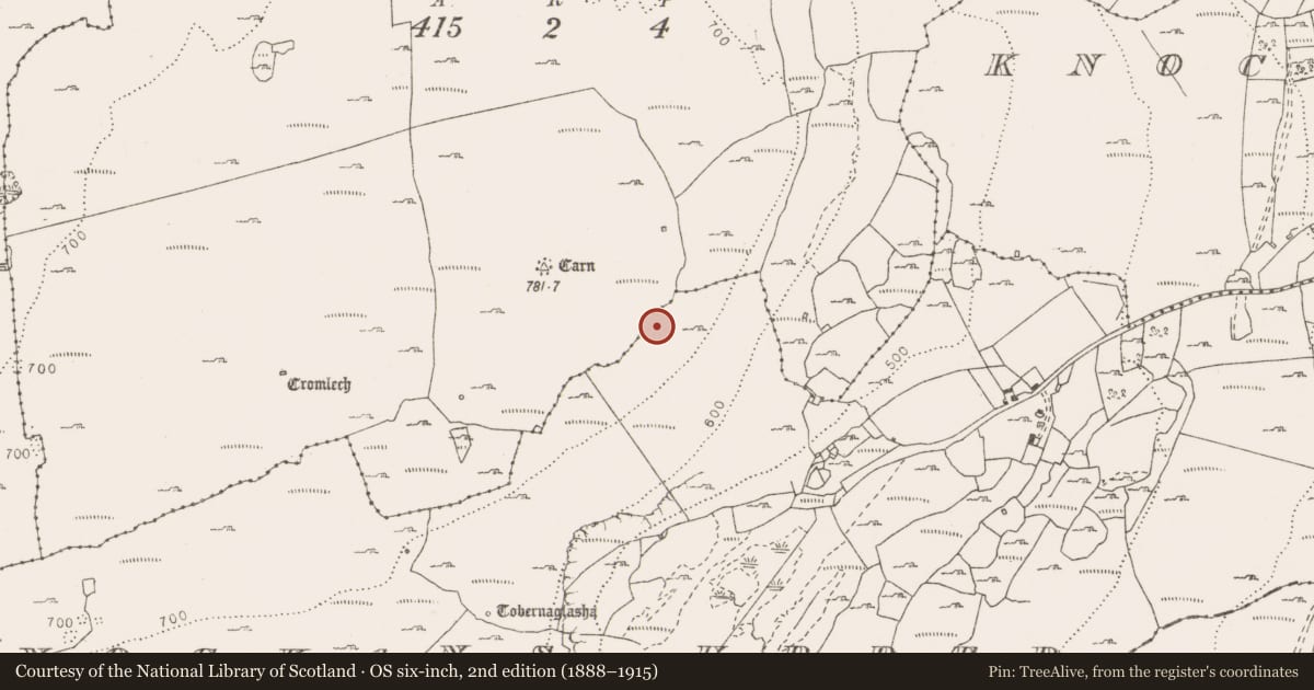 Ordnance Survey six-inch map, 2nd edition (1888–1915) covering the location of Enclosure, Knockans Upper, Cappaghkennedy, County Clare, with a pin at the register's coordinates