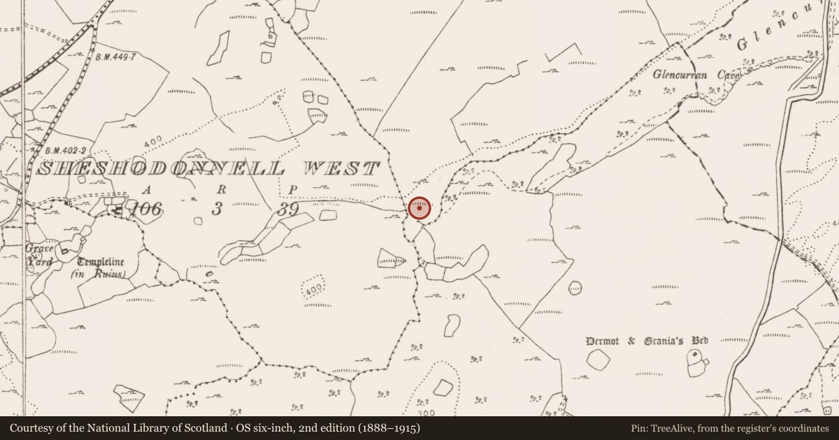Ordnance Survey six-inch map, 2nd edition (1888–1915) covering the location of Enclosure, Poulaphuca, County Clare, with a pin at the register's coordinates