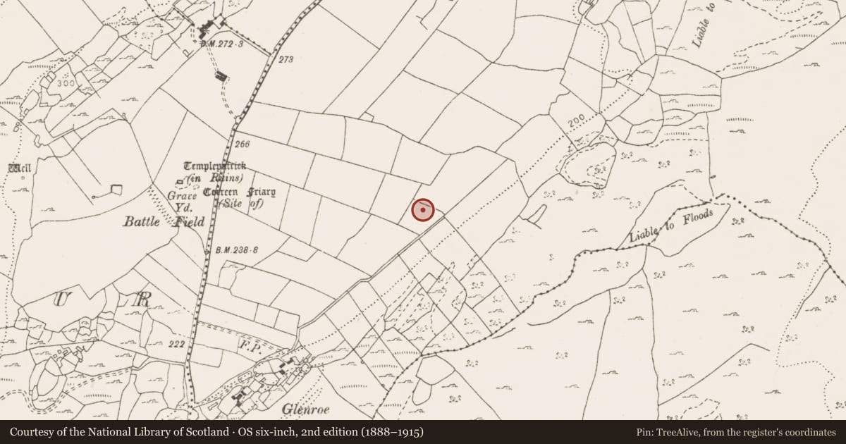 Ordnance Survey six-inch map, 2nd edition (1888–1915) covering the location of Enclosure, Glenquin, County Clare, with a pin at the register's coordinates