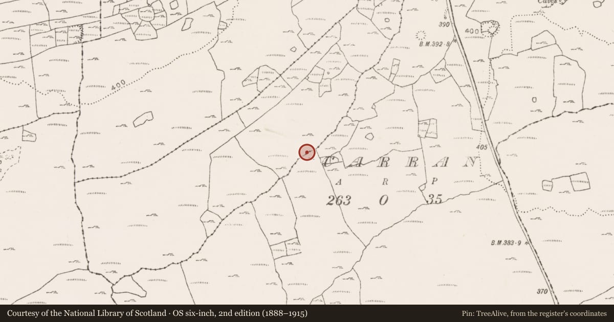 Ordnance Survey six-inch map, 2nd edition (1888–1915) covering the location of Fulacht fia, Glenquin, County Clare, with a pin at the register's coordinates