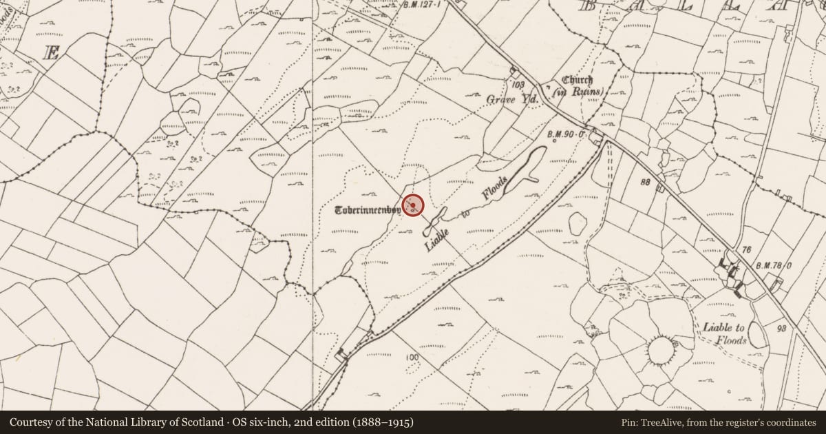 Ordnance Survey six-inch map, 2nd edition (1888–1915) covering the location of Ritual site - holy well, Kiltacky More, County Clare, with a pin at the register's coordinates