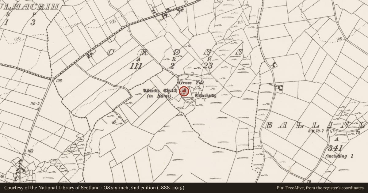 Ordnance Survey six-inch map, 2nd edition (1888–1915) covering the location of House - medieval, Cross, County Clare, with a pin at the register's coordinates