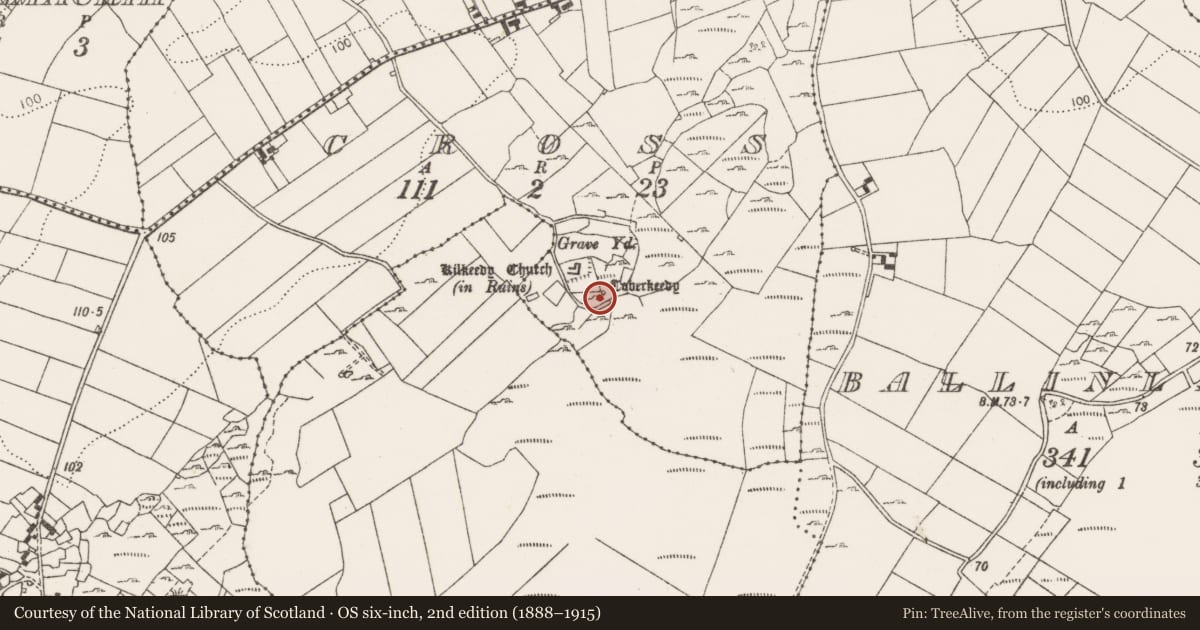 Ordnance Survey six-inch map, 2nd edition (1888–1915) covering the location of Ritual site - holy well, Cross, County Clare, with a pin at the register's coordinates