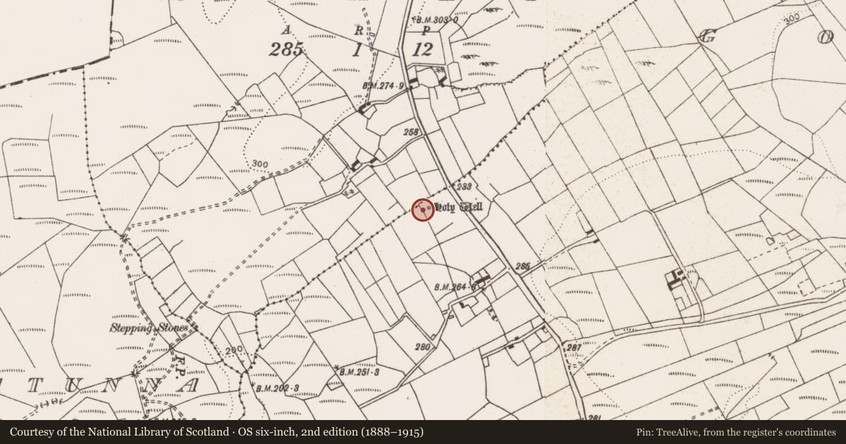 Ordnance Survey six-inch map, 2nd edition (1888–1915) covering the location of Ritual site - holy well, Gortaveha, County Clare, with a pin at the register's coordinates