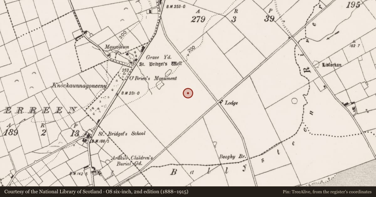 Ordnance Survey six-inch map, 2nd edition (1888–1915) covering the location of Ringfort - rath, Ballysteen, County Clare, with a pin at the register's coordinates