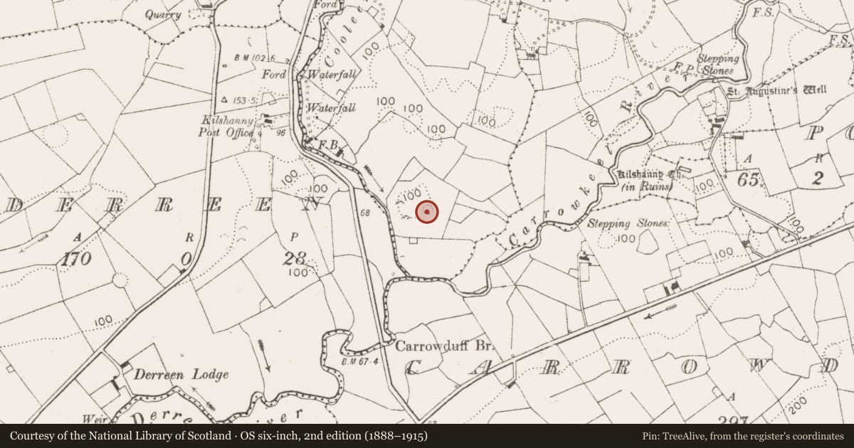 Ordnance Survey six-inch map, 2nd edition (1888–1915) covering the location of Ringfort - unclassified, Ballyalla, County Clare, with a pin at the register's coordinates