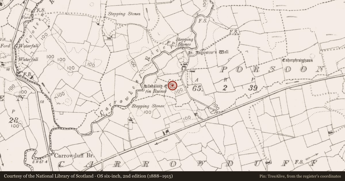 Ordnance Survey six-inch map, 2nd edition (1888–1915) covering the location of Religious house - Augustinian canons, Porsoon, County Clare, with a pin at the register's coordinates