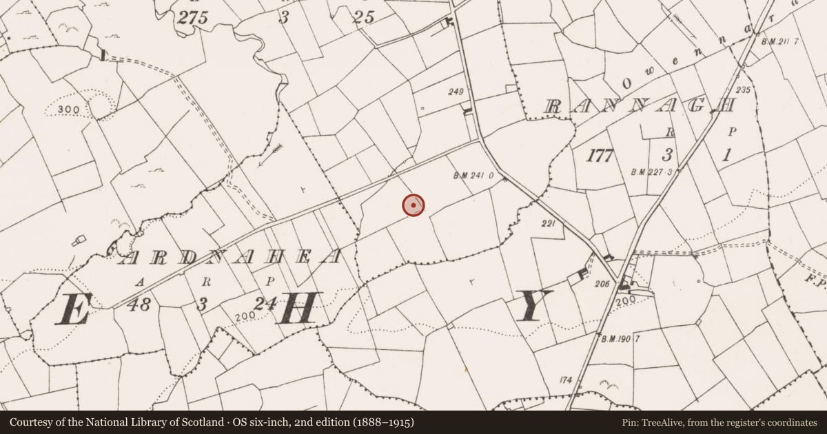 Ordnance Survey six-inch map, 2nd edition (1888–1915) covering the location of Enclosure, Ballycotteen South, County Clare, with a pin at the register's coordinates