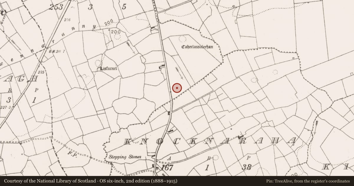 Ordnance Survey six-inch map, 2nd edition (1888–1915) covering the location of Enclosure, Rannagh, County Clare, with a pin at the register's coordinates