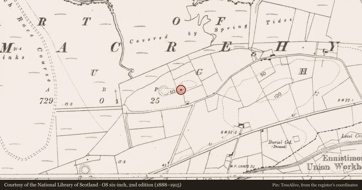 Ordnance Survey six-inch map, 2nd edition (1888–1915) covering the location of Ringfort - rath, Dough, County Clare, with a pin at the register's coordinates
