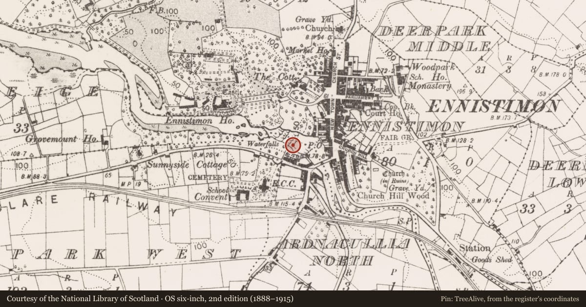 Ordnance Survey six-inch map, 2nd edition (1888–1915) covering the location of Water mill - unclassified, Ardnacullia North, County Clare, with a pin at the register's coordinates