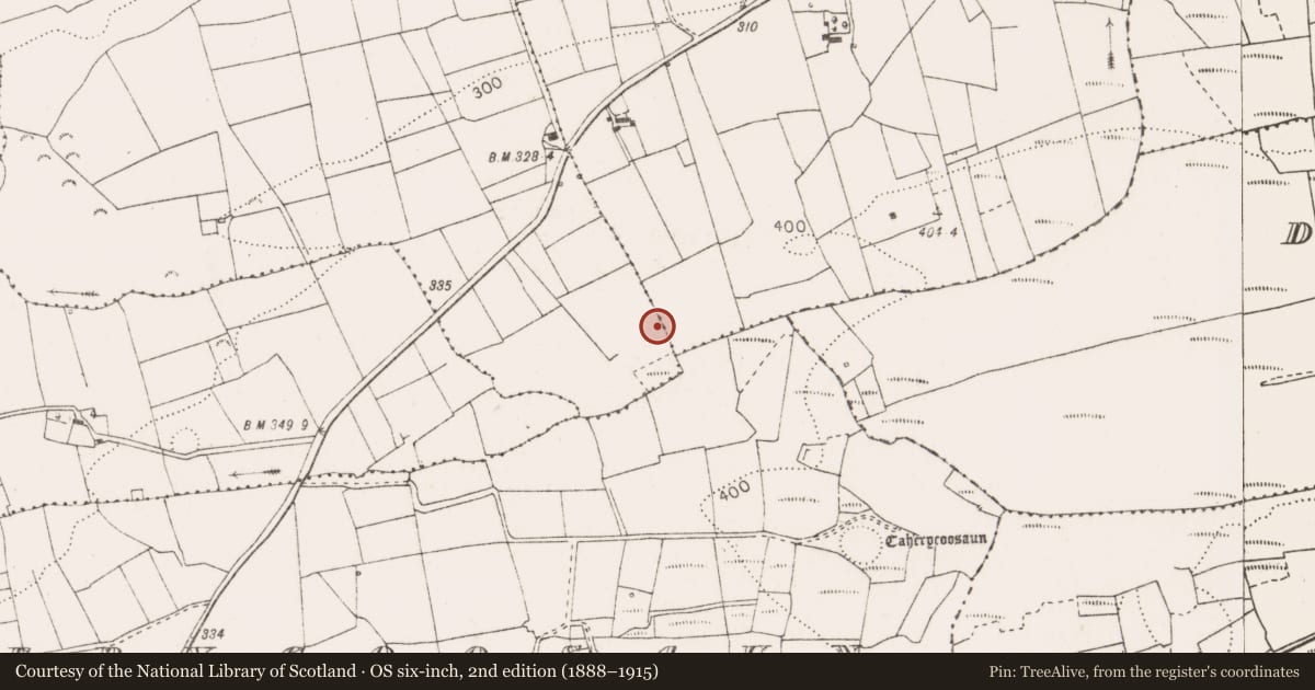 Ordnance Survey six-inch map, 2nd edition (1888–1915) covering the location of Fulacht fia, Gortnaboul, County Clare, with a pin at the register's coordinates