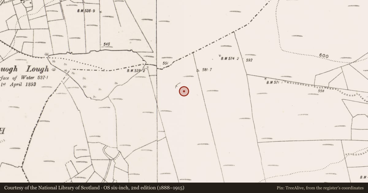 Ordnance Survey six-inch map, 2nd edition (1888–1915) covering the location of Enclosure, Ballycotteen North, County Clare, with a pin at the register's coordinates