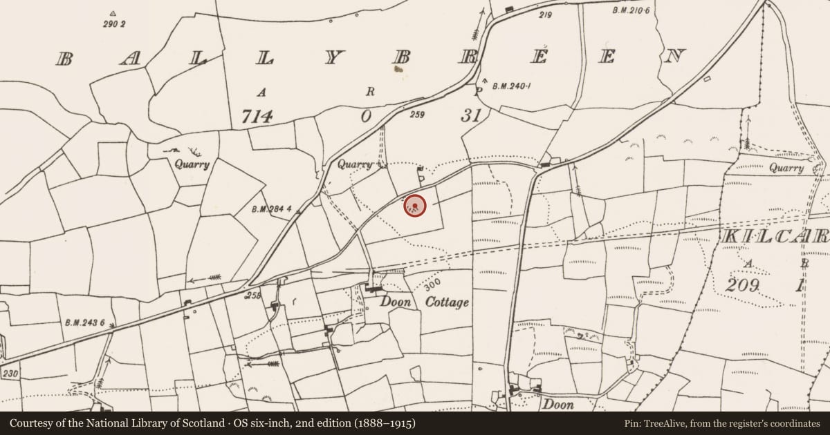 Ordnance Survey six-inch map, 2nd edition (1888–1915) covering the location of Ringfort - rath, Ballybreen, County Clare, with a pin at the register's coordinates
