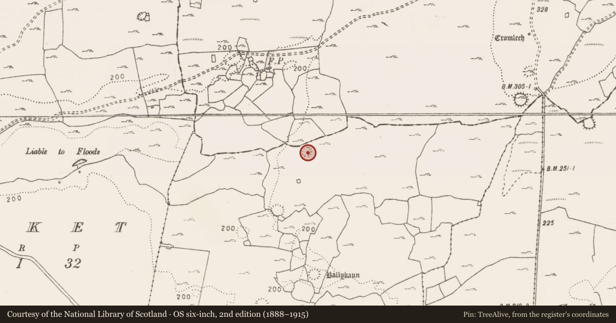 Ordnance Survey six-inch map, 2nd edition (1888–1915) covering the location of Ringfort - cashel, Ballybaun, County Clare, with a pin at the register's coordinates
