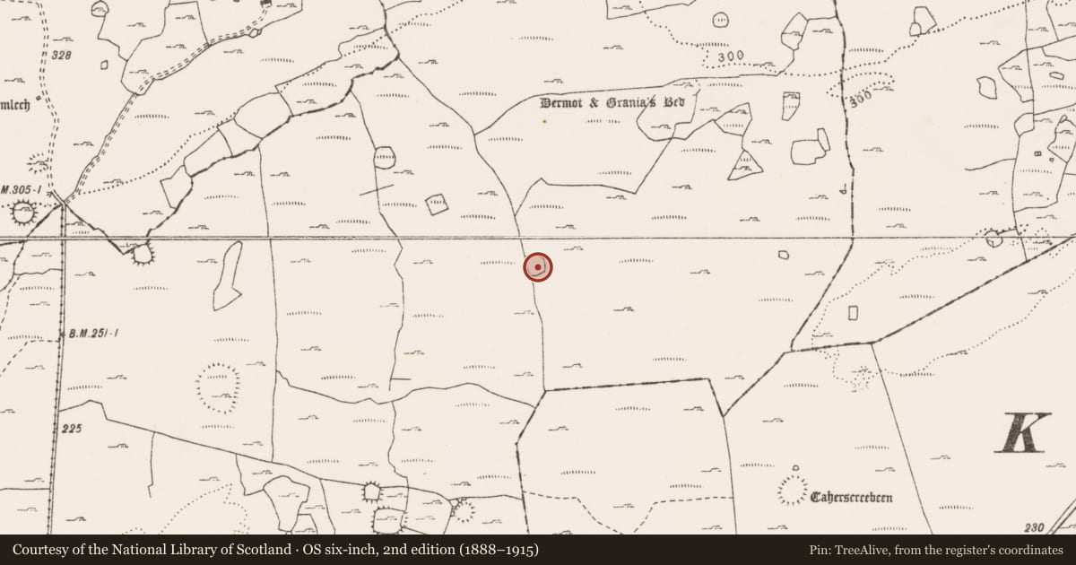 Ordnance Survey six-inch map, 2nd edition (1888–1915) covering the location of Ringfort - cashel, Clooneen, County Clare, with a pin at the register's coordinates