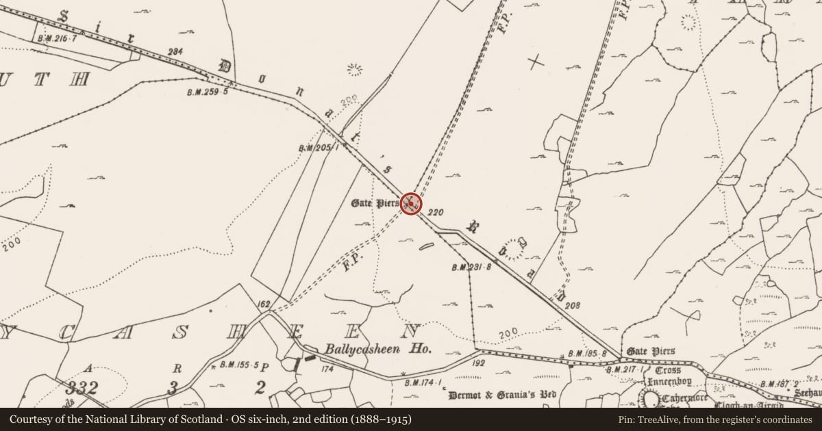 Ordnance Survey six-inch map, 2nd edition (1888–1915) covering the location of Gateway, County Clare, with a pin at the register's coordinates