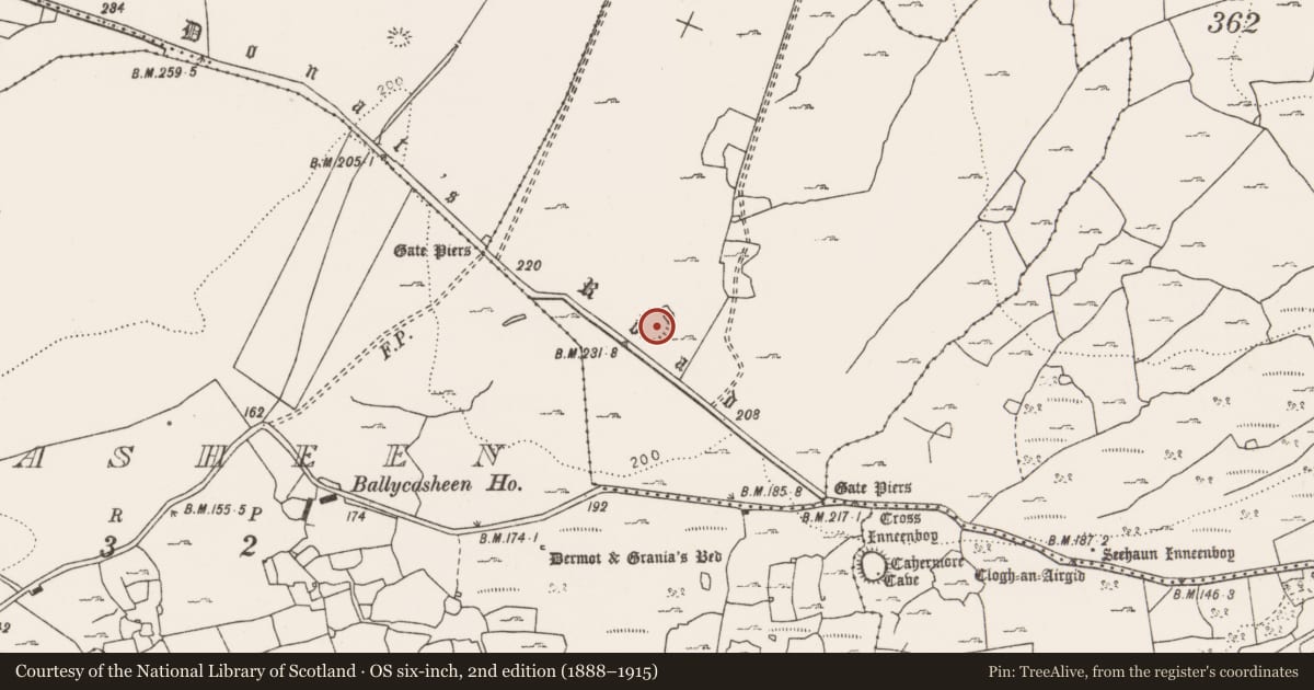 Ordnance Survey six-inch map, 2nd edition (1888–1915) covering the location of Ringfort - cashel, Caherfadda, County Clare, with a pin at the register's coordinates