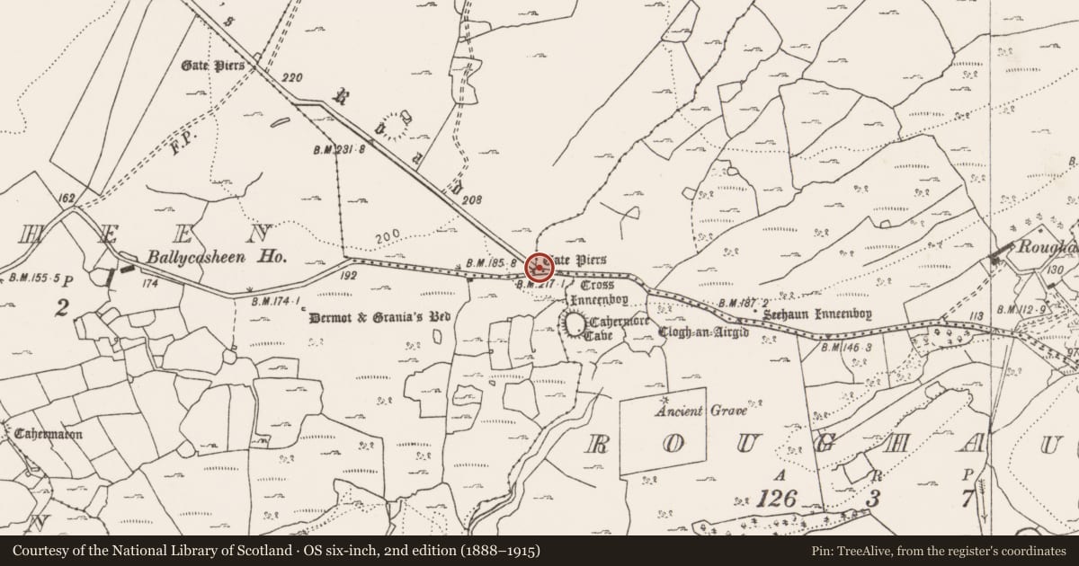 Ordnance Survey six-inch map, 2nd edition (1888–1915) covering the location of Gateway, Parknabinnia, County Clare, with a pin at the register's coordinates