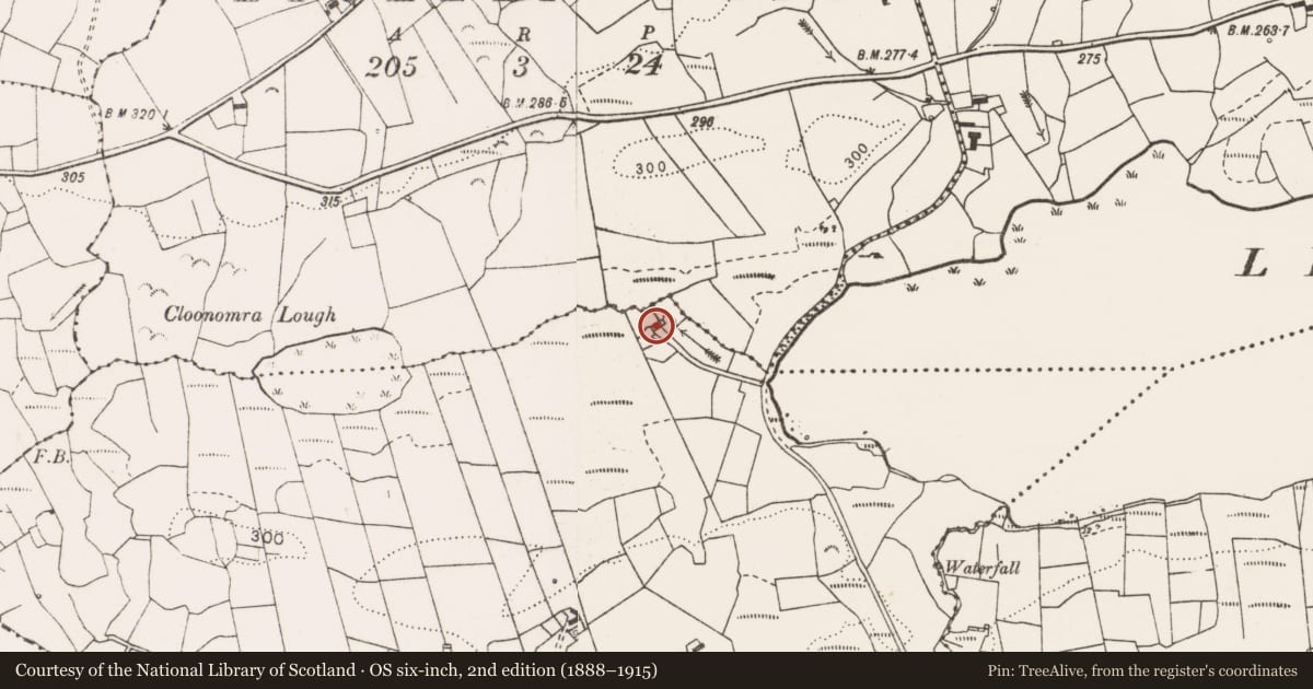 Ordnance Survey six-inch map, 2nd edition (1888–1915) covering the location of Water mill - unclassified, Cloonomra, County Clare, with a pin at the register's coordinates