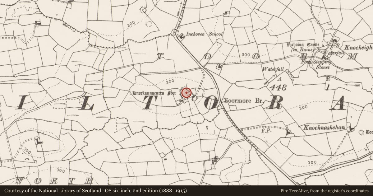 Ordnance Survey six-inch map, 2nd edition (1888–1915) covering the location of Ringfort - unclassified, Toormore, County Clare, with a pin at the register's coordinates