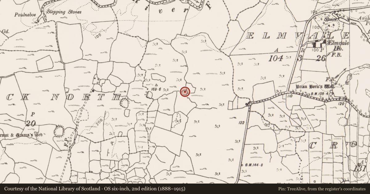 Ordnance Survey six-inch map, 2nd edition (1888–1915) covering the location of Enclosure, Drummoher, County Clare, with a pin at the register's coordinates