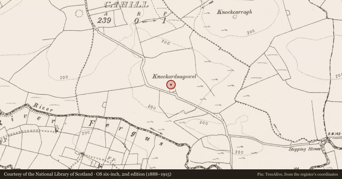 Ordnance Survey six-inch map, 2nd edition (1888–1915) covering the location of Quarry, Ballyclancahill, County Clare, with a pin at the register's coordinates