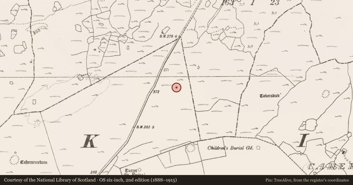 Ordnance Survey six-inch map, 2nd edition (1888–1915) covering the location of Cairn - unclassified, Leamaneh North, County Clare, with a pin at the register's coordinates