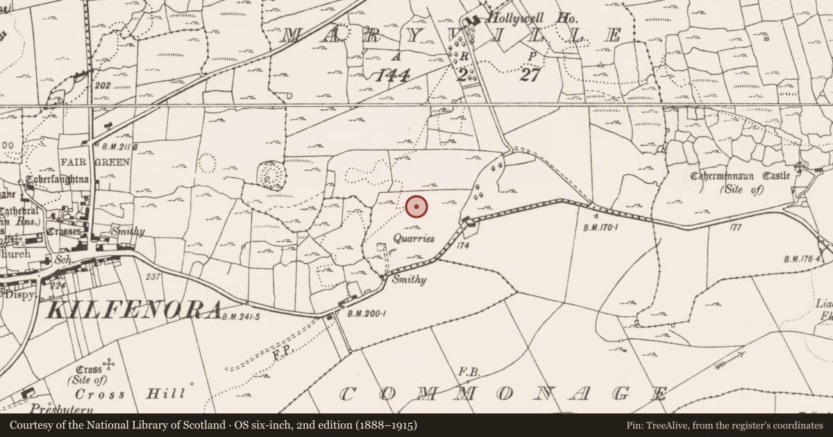 Ordnance Survey six-inch map, 2nd edition (1888–1915) covering the location of Enclosure, Maryville, County Clare, with a pin at the register's coordinates