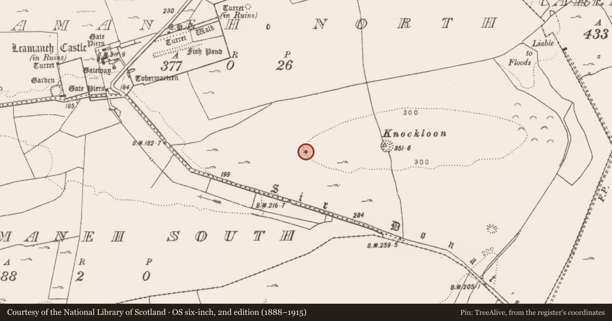 Ordnance Survey six-inch map, 2nd edition (1888–1915) covering the location of Enclosure, Leamaneh North, County Clare, with a pin at the register's coordinates
