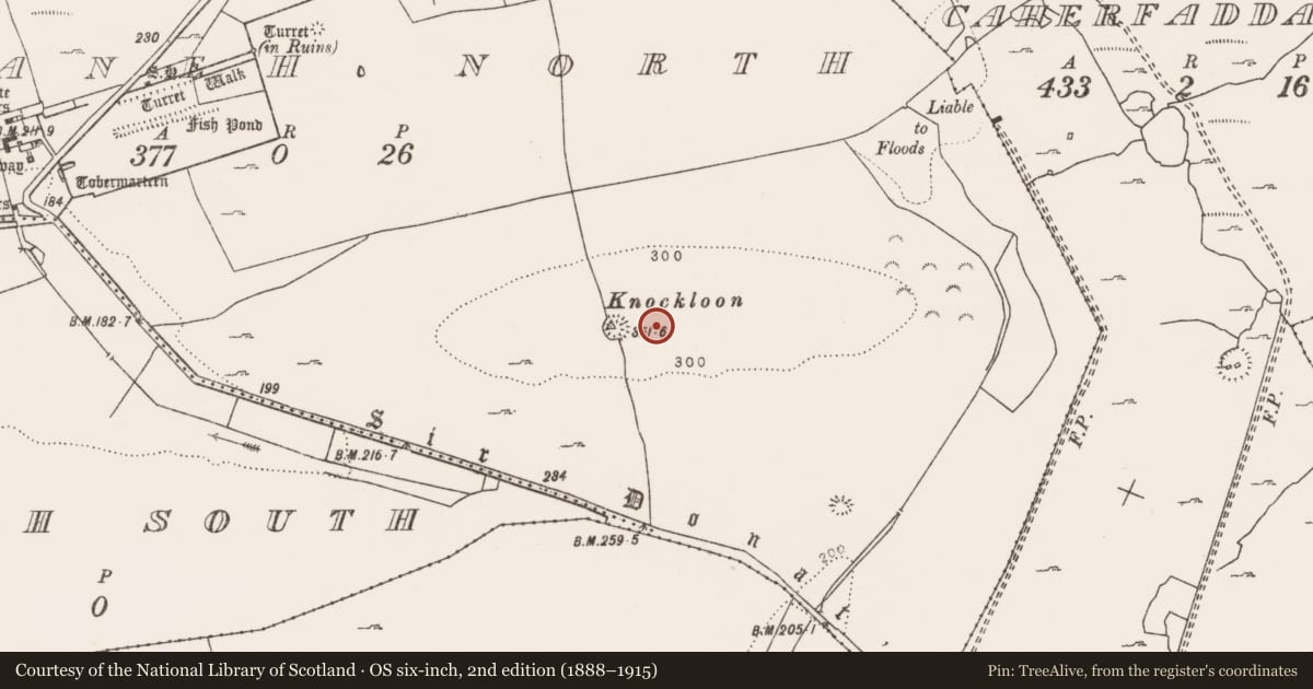 Ordnance Survey six-inch map, 2nd edition (1888–1915) covering the location of Enclosure, Leamaneh North, County Clare, with a pin at the register's coordinates