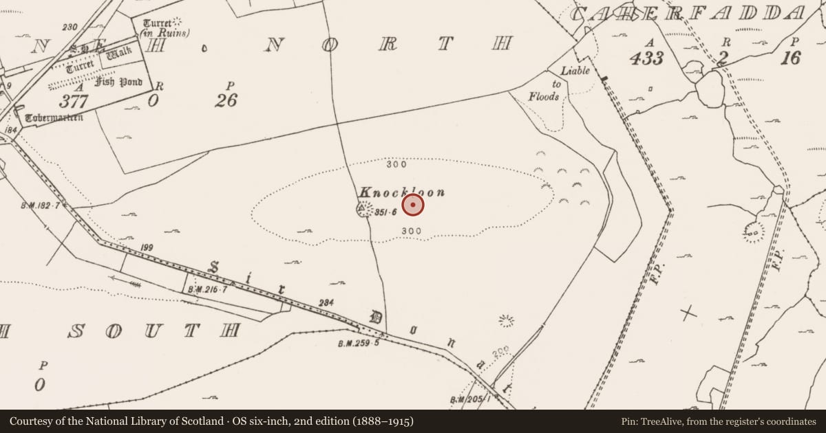 Ordnance Survey six-inch map, 2nd edition (1888–1915) covering the location of Enclosure, Leamaneh North, County Clare, with a pin at the register's coordinates