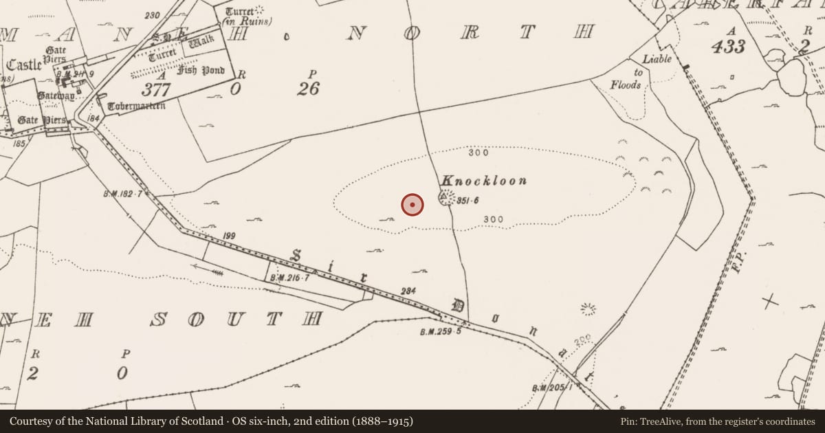 Ordnance Survey six-inch map, 2nd edition (1888–1915) covering the location of Ring-ditch, Leamaneh North, County Clare, with a pin at the register's coordinates