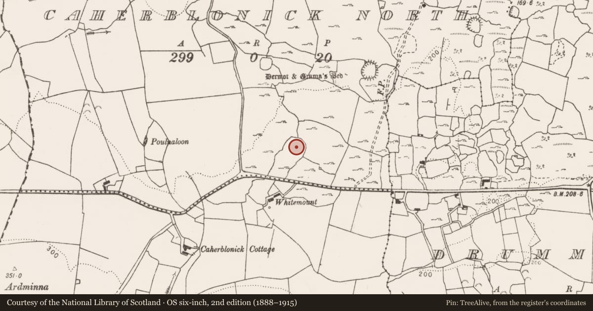 Ordnance Survey six-inch map, 2nd edition (1888–1915) covering the location of Enclosure, Caherblonick North, County Clare, with a pin at the register's coordinates