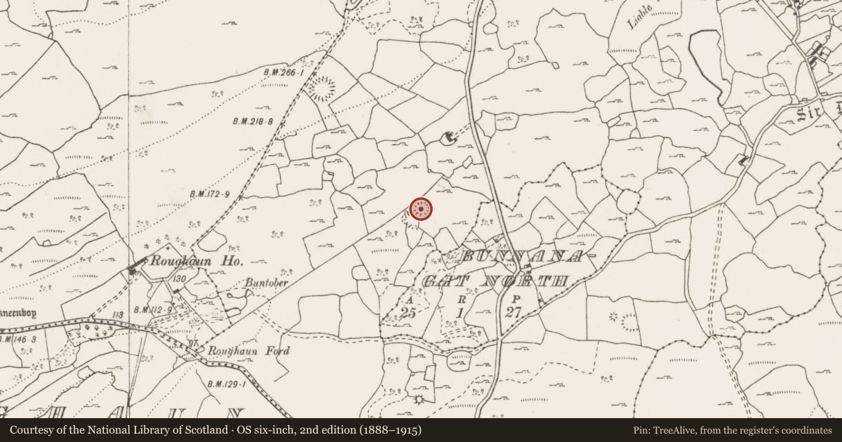 Ordnance Survey six-inch map, 2nd edition (1888–1915) covering the location of Ringfort - cashel, Leana, County Clare, with a pin at the register's coordinates