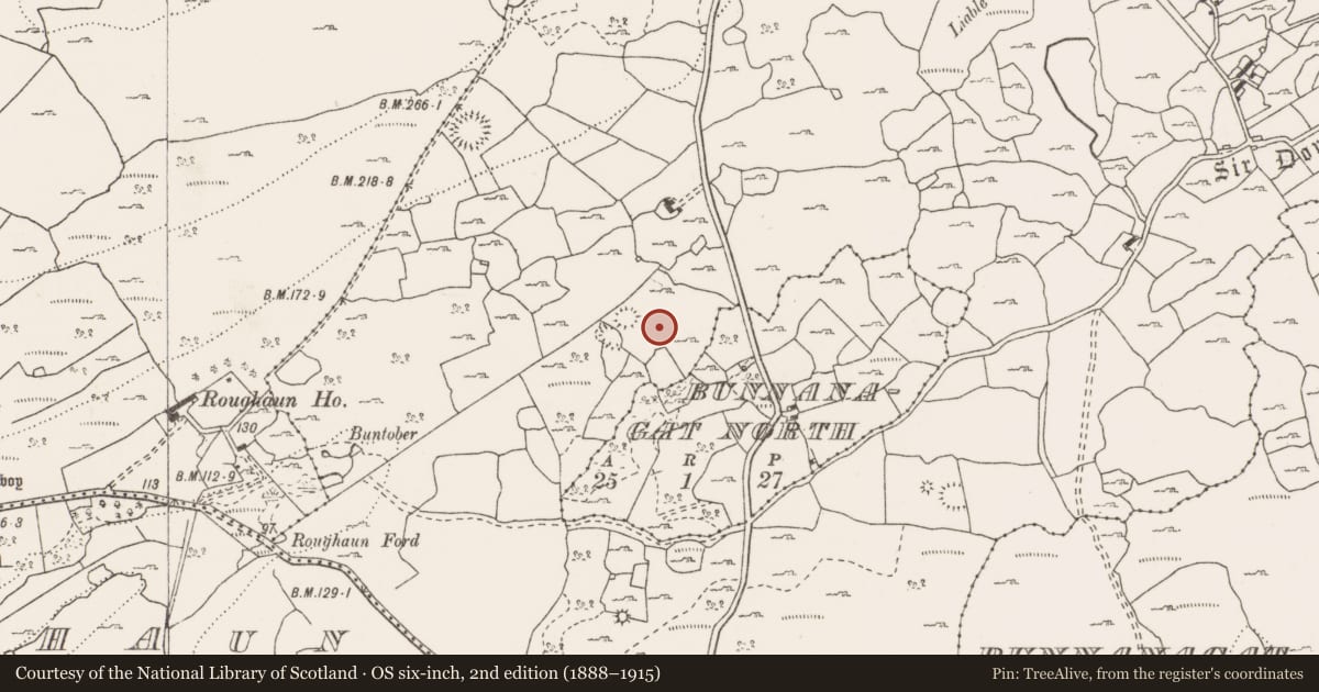 Ordnance Survey six-inch map, 2nd edition (1888–1915) covering the location of Ringfort - cashel, Leana, County Clare, with a pin at the register's coordinates