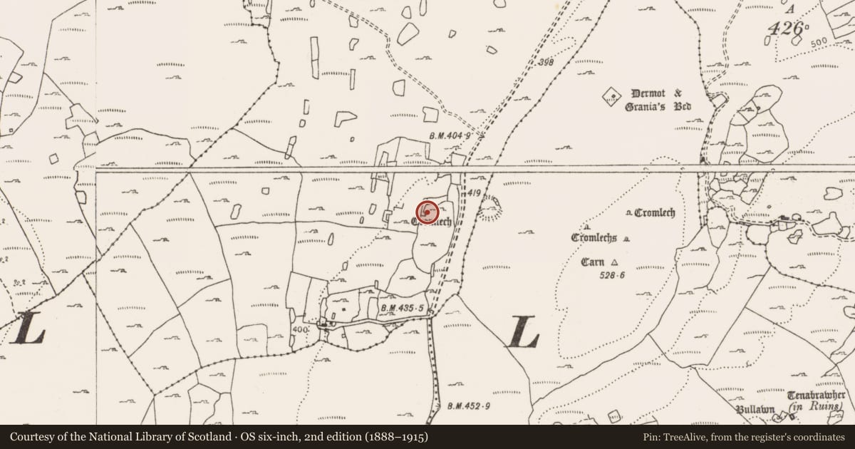 Ordnance Survey six-inch map, 2nd edition (1888–1915) covering the location of Megalithic tomb - wedge tomb, Commons North, County Clare, with a pin at the register's coordinates
