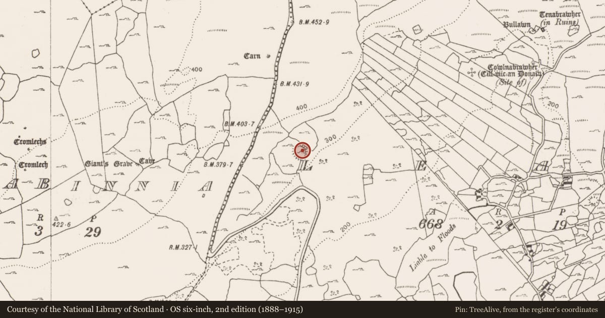 Ordnance Survey six-inch map, 2nd edition (1888–1915) covering the location of Souterrain, Leana, County Clare, with a pin at the register's coordinates