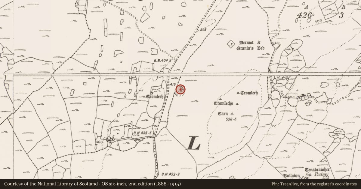 Ordnance Survey six-inch map, 2nd edition (1888–1915) covering the location of Ringfort - cashel, Leana, County Clare, with a pin at the register's coordinates