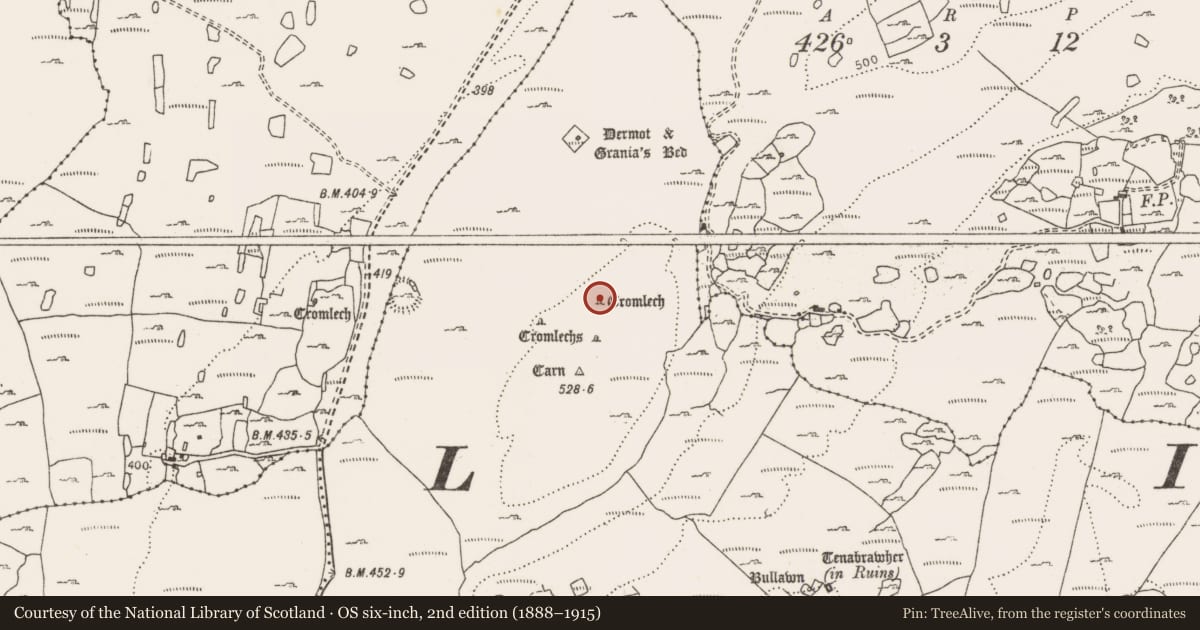 Ordnance Survey six-inch map, 2nd edition (1888–1915) covering the location of Cist, Leana, County Clare, with a pin at the register's coordinates