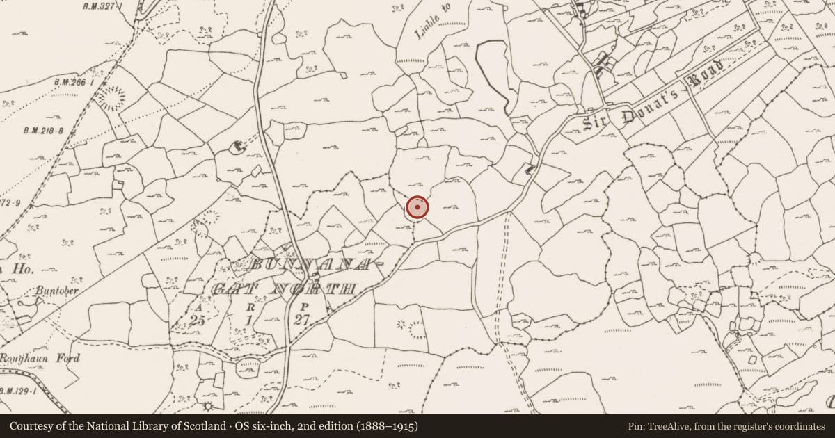 Ordnance Survey six-inch map, 2nd edition (1888–1915) covering the location of Enclosure, Leana, Bunnanagat North, County Clare, with a pin at the register's coordinates