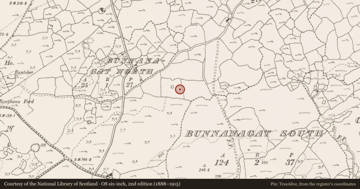 Ordnance Survey six-inch map, 2nd edition (1888–1915) covering the location of Enclosure, Leana, County Clare, with a pin at the register's coordinates