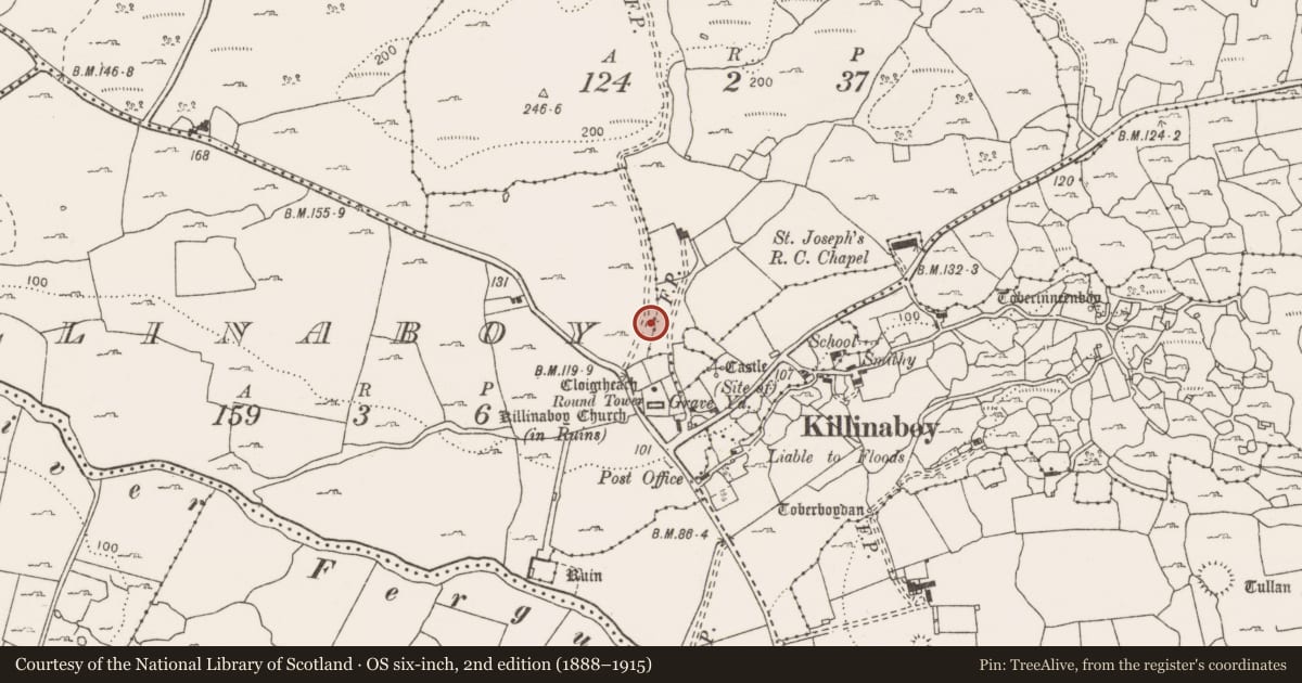 Ordnance Survey six-inch map, 2nd edition (1888–1915) covering the location of Barrow - unclassified, Bunnanagat South, Killinaboy, County Clare, with a pin at the register's coordinates