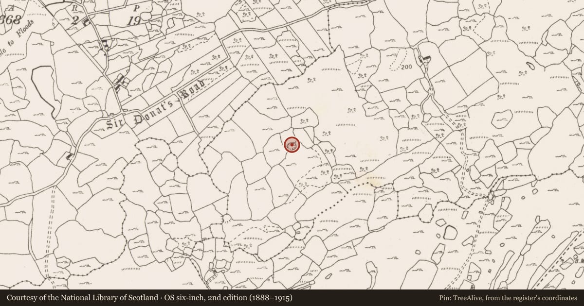 Ordnance Survey six-inch map, 2nd edition (1888–1915) covering the location of Enclosure, Monanaleen, County Clare, with a pin at the register's coordinates
