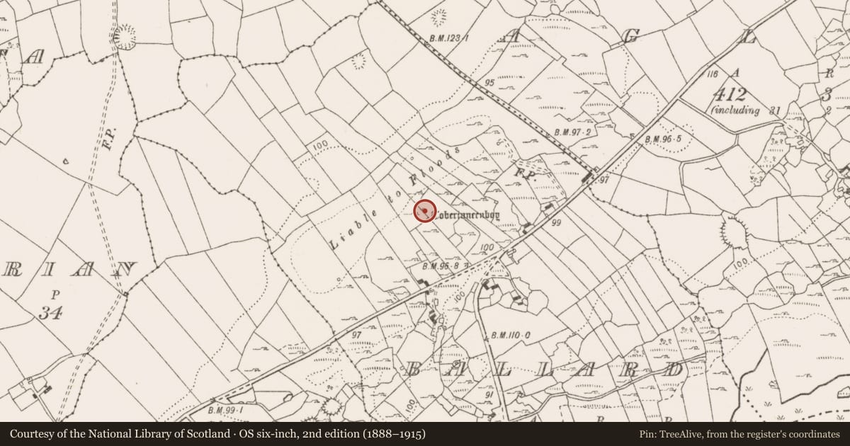 Ordnance Survey six-inch map, 2nd edition (1888–1915) covering the location of Ritual site - holy well, Ballard, County Clare, with a pin at the register's coordinates